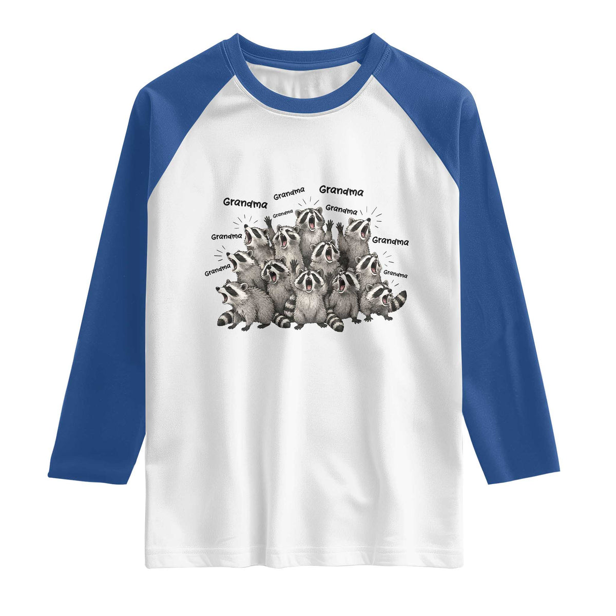 Funny Raccoon Grandma Raglan Shirt Grandmother Chaos Trash Panda TS12 White Royal Print Your Wear