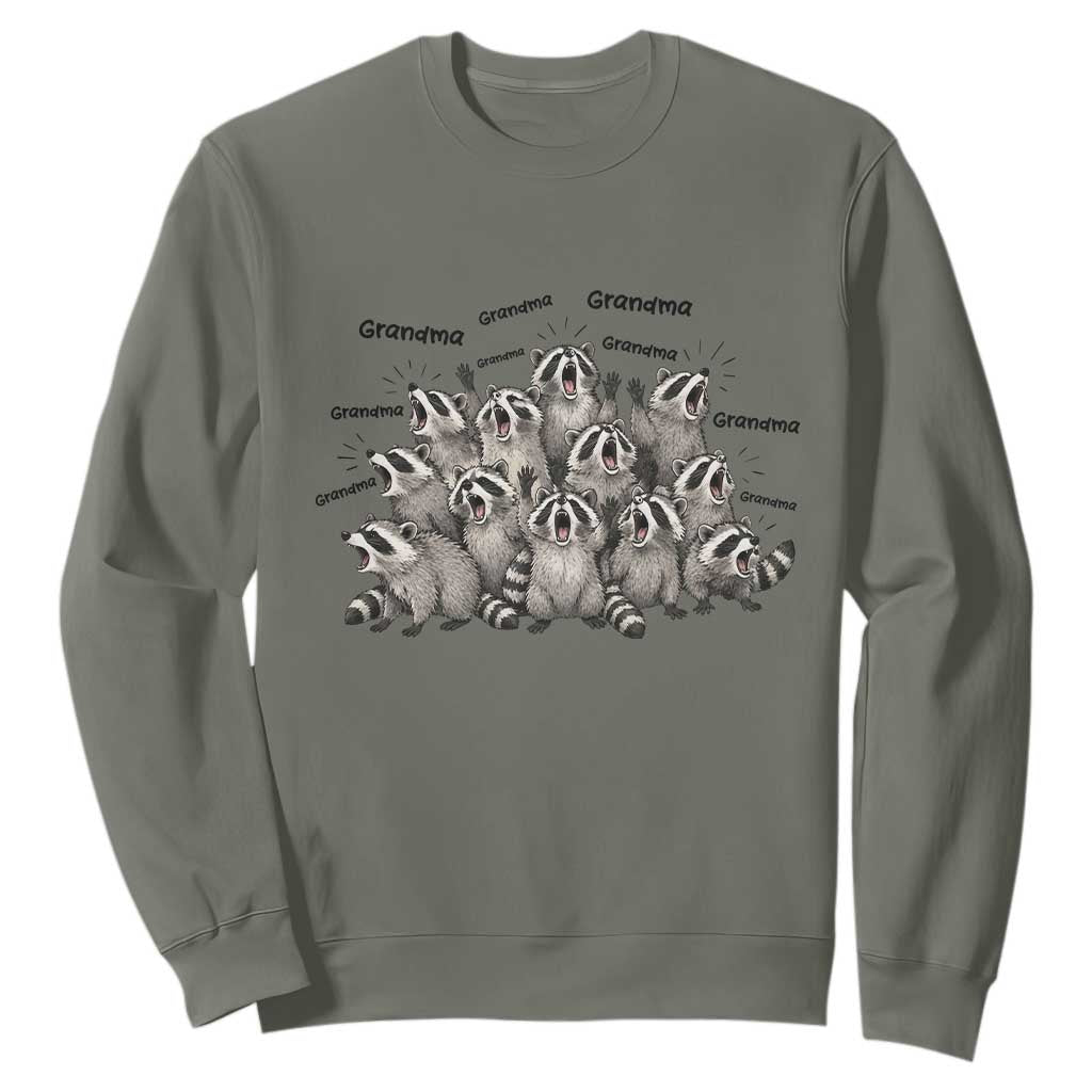 Funny Raccoon Grandma Sweatshirt Grandmother Chaos Trash Panda TS12 Military Green Print Your Wear