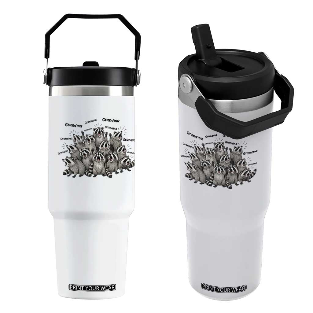 Funny Raccoon Grandma Flip Straw Tumbler Grandmother Chaos Trash Panda TS12 One Size: 30 oz White Print Your Wear