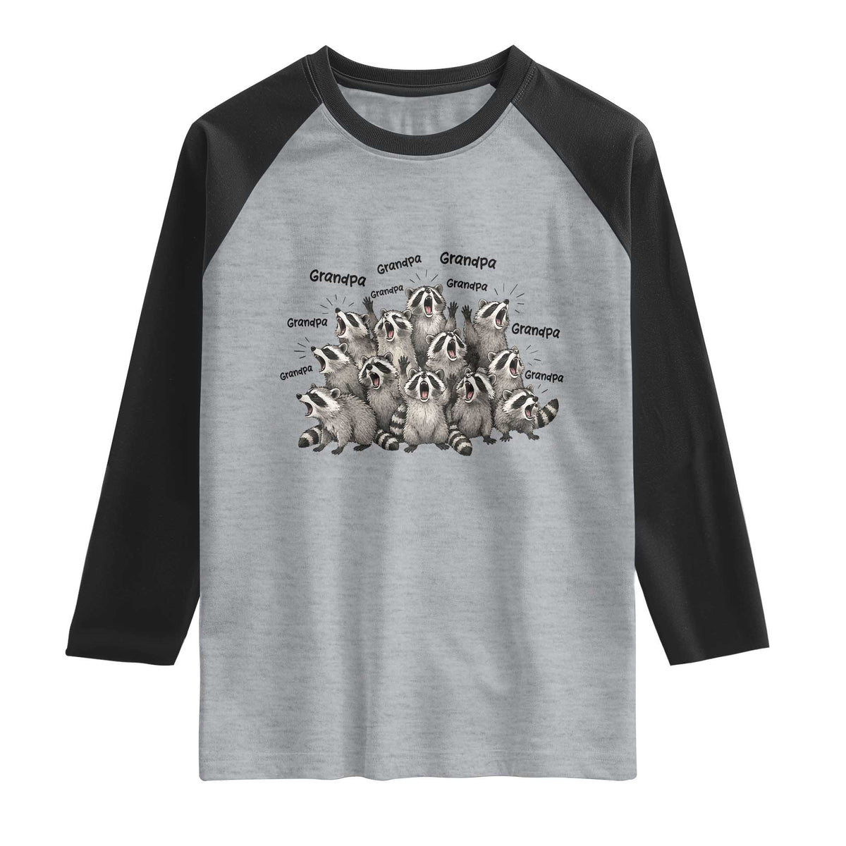 Funny Raccoon Grandpa Raglan Shirt Chaos Coordinator Grandpa Life Graphic TS12 Heather Gray Black Print Your Wear