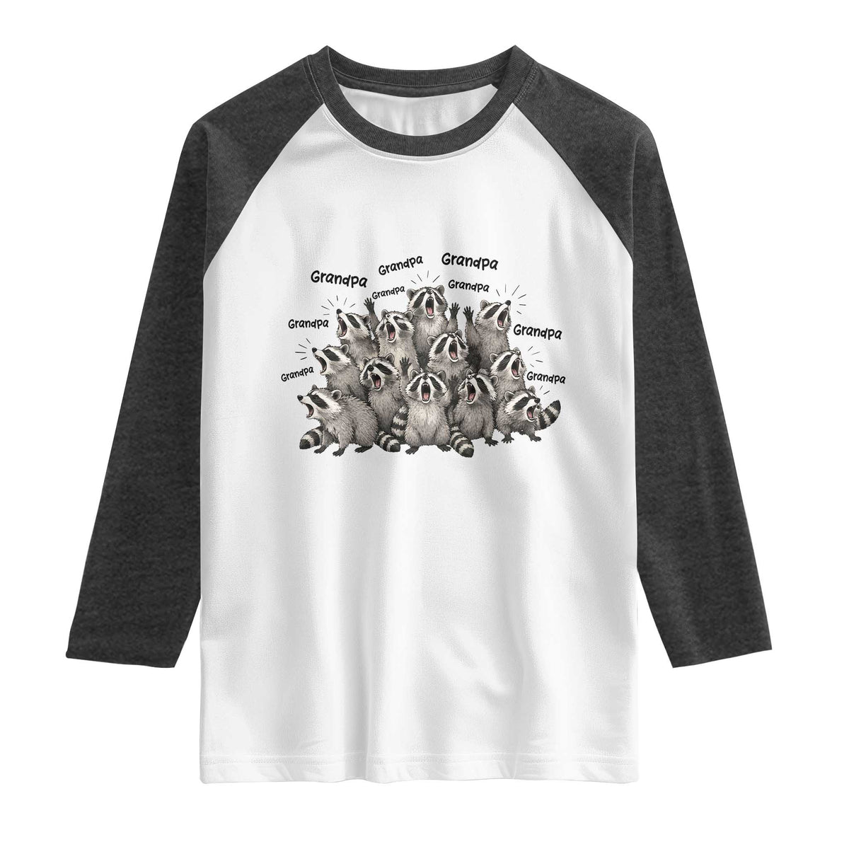 Funny Raccoon Grandpa Raglan Shirt Chaos Coordinator Grandpa Life Graphic TS12 White Heather Charcoal Print Your Wear