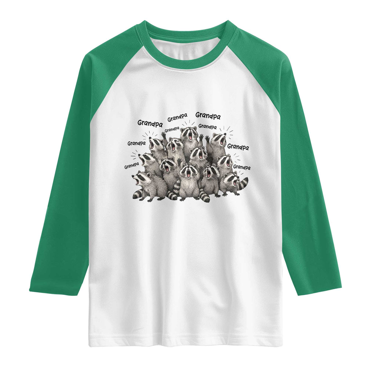 Funny Raccoon Grandpa Raglan Shirt Chaos Coordinator Grandpa Life Graphic TS12 White Kelly Green Print Your Wear