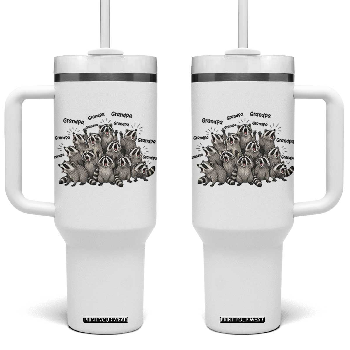 Funny Raccoon Grandpa Tumbler With Handle Chaos Coordinator Grandpa Life Graphic TS12 One Size: 40 oz White Print Your Wear