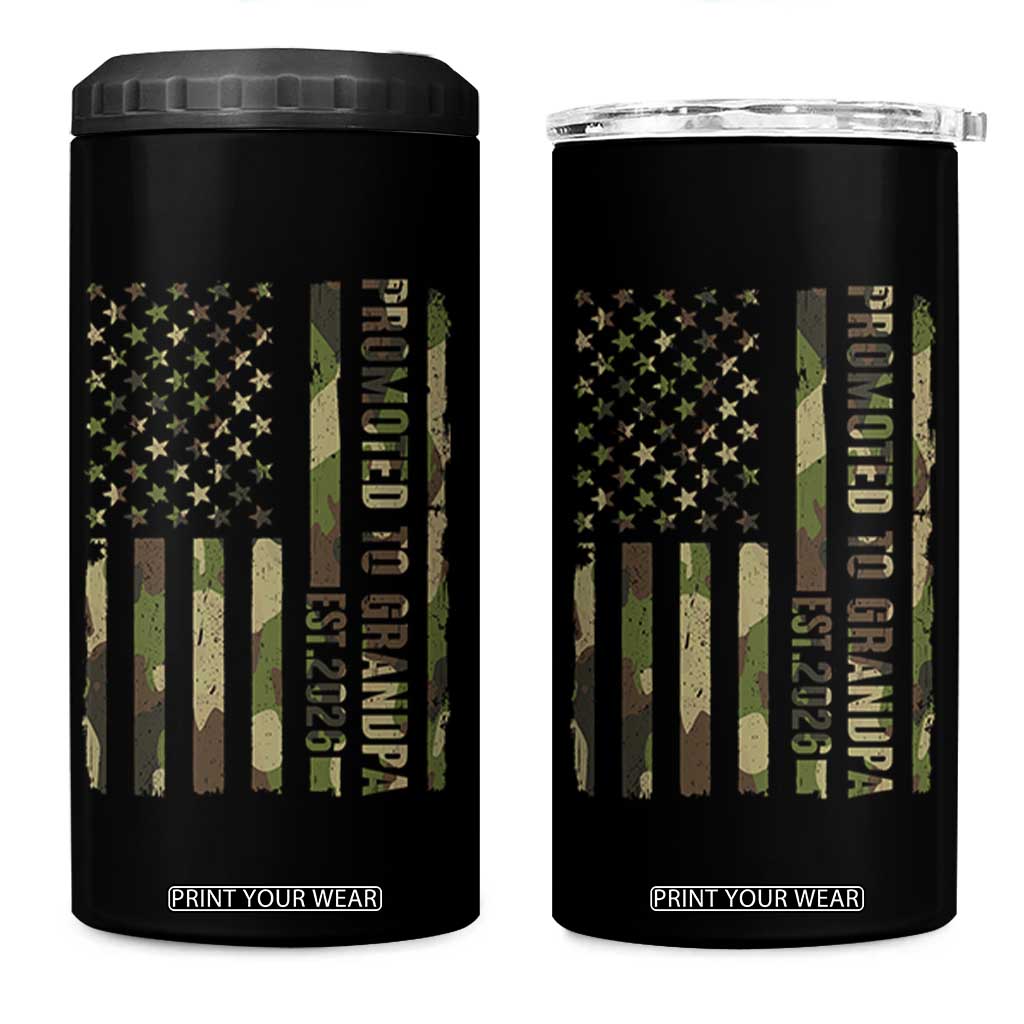 Promoted To Grandpa Est 2026 Patriotic American Flag Camo 4 in 1 Can Cooler Tumbler TS12 One Size: 16 oz Black Print Your Wear