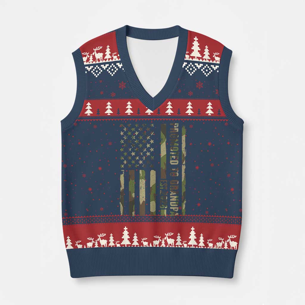 Promoted To Grandpa Est 2026 Patriotic American Flag Camo V-Neck Knit Sweater Vest TS12 Navy Red Print Your Wear
