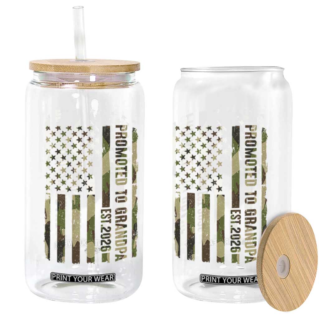 Promoted To Grandpa Est 2026 Patriotic American Flag Camo Glass Can TS12 Print Your Wear
