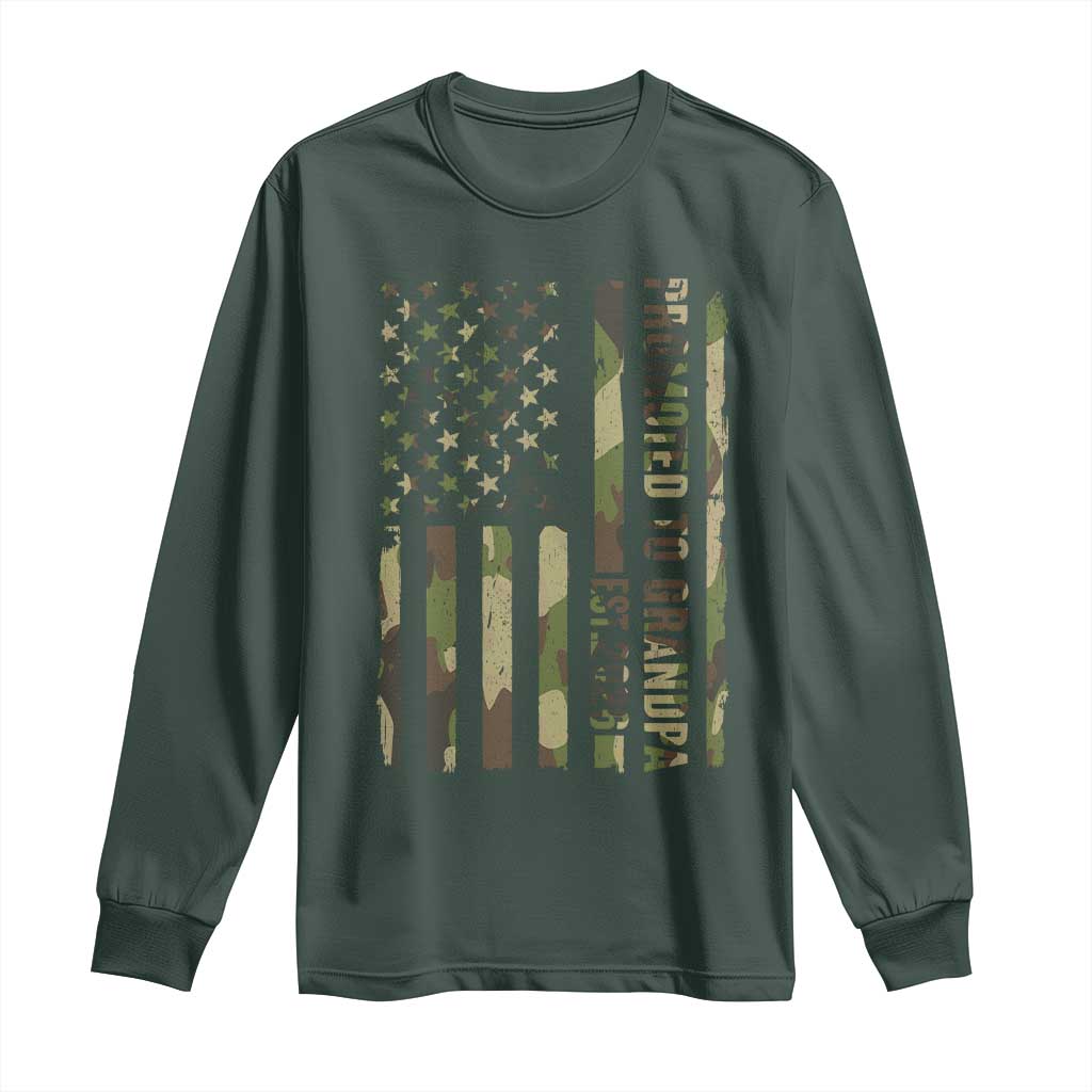 Promoted To Grandpa Est 2026 Patriotic American Flag Camo Long Sleeve Shirt TS12 Dark Forest Green Print Your Wear