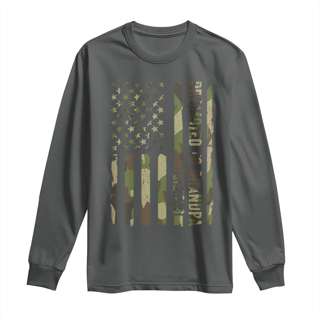 Promoted To Grandpa Est 2026 Patriotic American Flag Camo Long Sleeve Shirt TS12 Dark Heather Print Your Wear