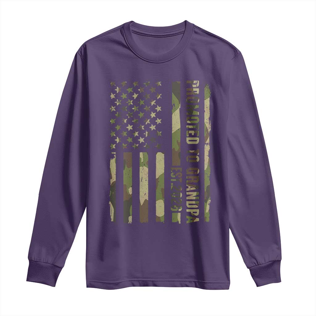 Promoted To Grandpa Est 2026 Patriotic American Flag Camo Long Sleeve Shirt TS12 Purple Print Your Wear