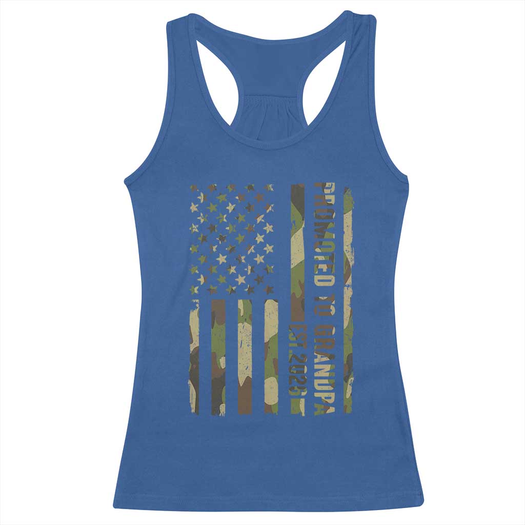 Promoted To Grandpa Est 2026 Patriotic American Flag Camo Racerback Tank Top TS12 Royal Blue Print Your Wear