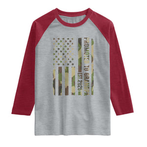 Promoted To Grandpa Est 2026 Patriotic American Flag Camo Raglan Shirt TS12 Heather Gray Heather Red Print Your Wear