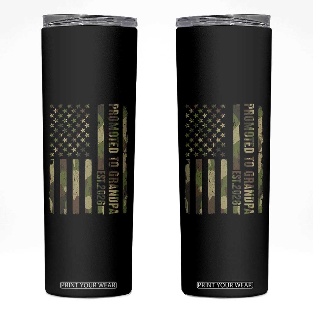 Promoted To Grandpa Est 2026 Patriotic American Flag Camo Skinny Tumbler TS12 Black Print Your Wear