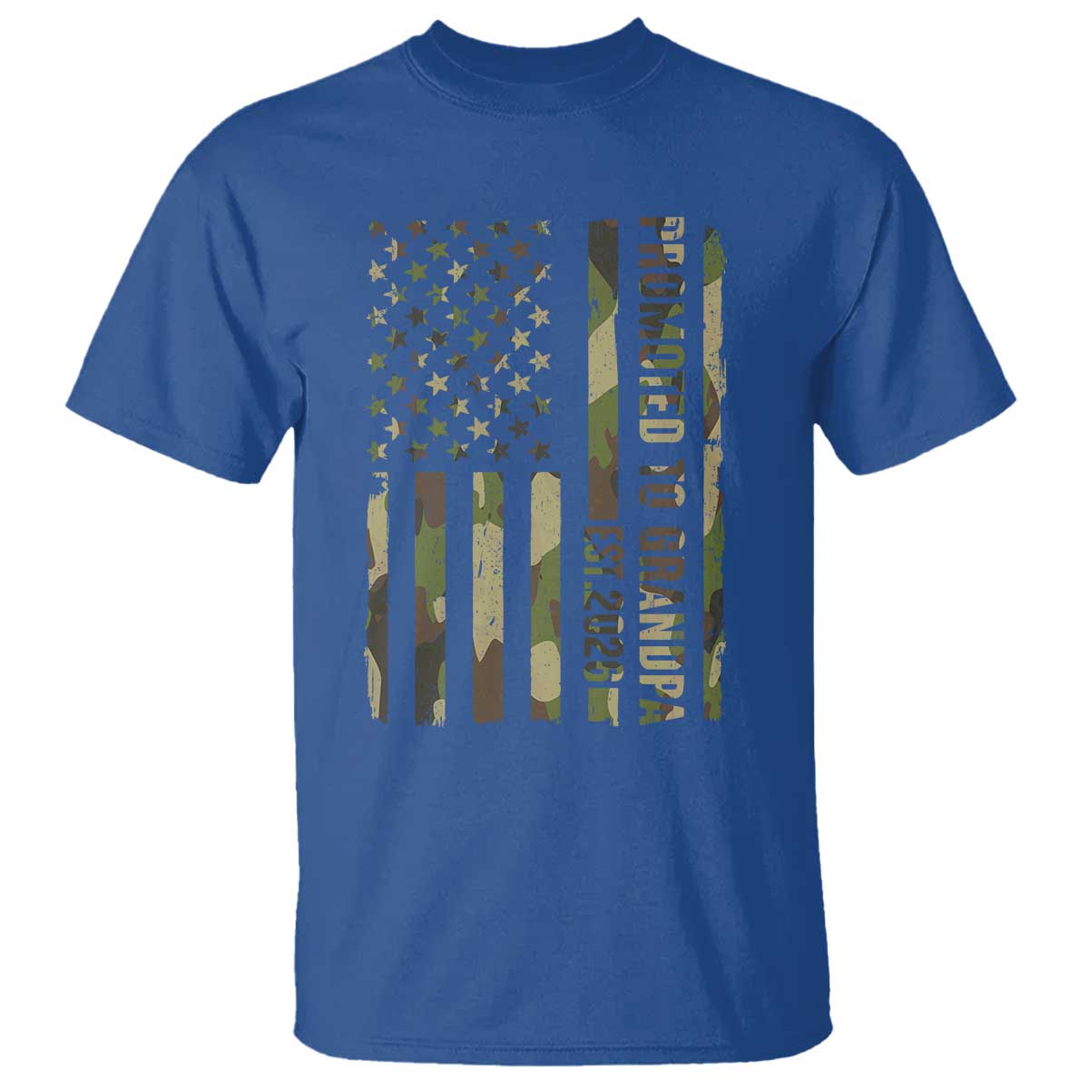 Promoted To Grandpa Est 2026 Patriotic American Flag Camo T Shirt TS12 Royal Blue Print Your Wear