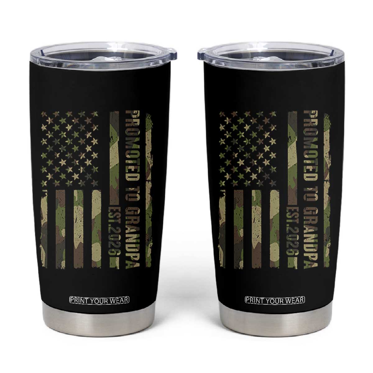 Promoted To Grandpa Est 2026 Patriotic American Flag Camo Tumbler Cup TS12 Black Print Your Wear