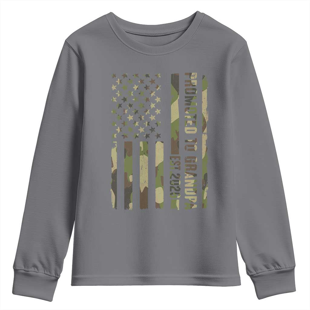 Promoted To Grandpa Est 2026 Patriotic American Flag Camo Youth Sweatshirt TS12 Charcoal Print Your Wear