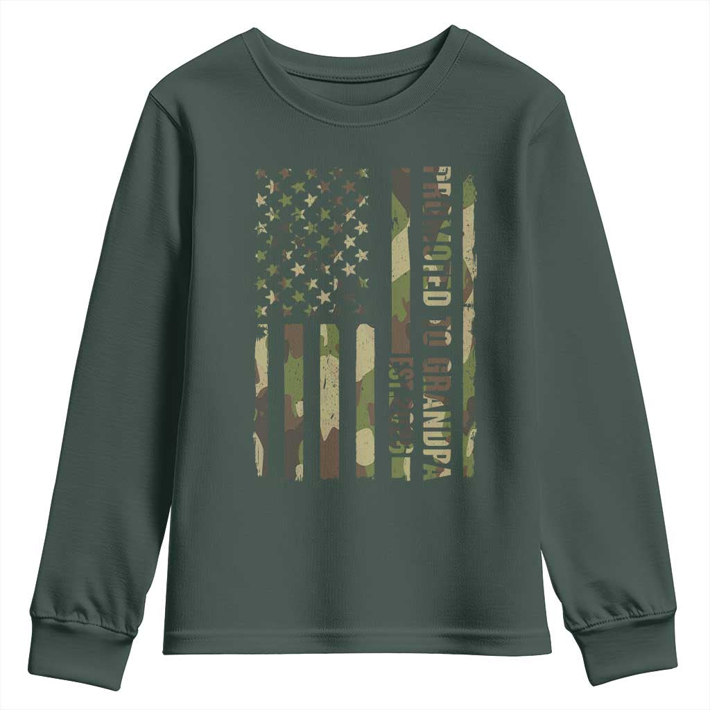 Promoted To Grandpa Est 2026 Patriotic American Flag Camo Youth Sweatshirt TS12 Dark Forest Green Print Your Wear