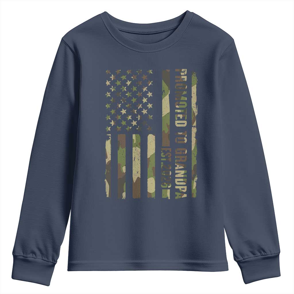 Promoted To Grandpa Est 2026 Patriotic American Flag Camo Youth Sweatshirt TS12 Navy Print Your Wear