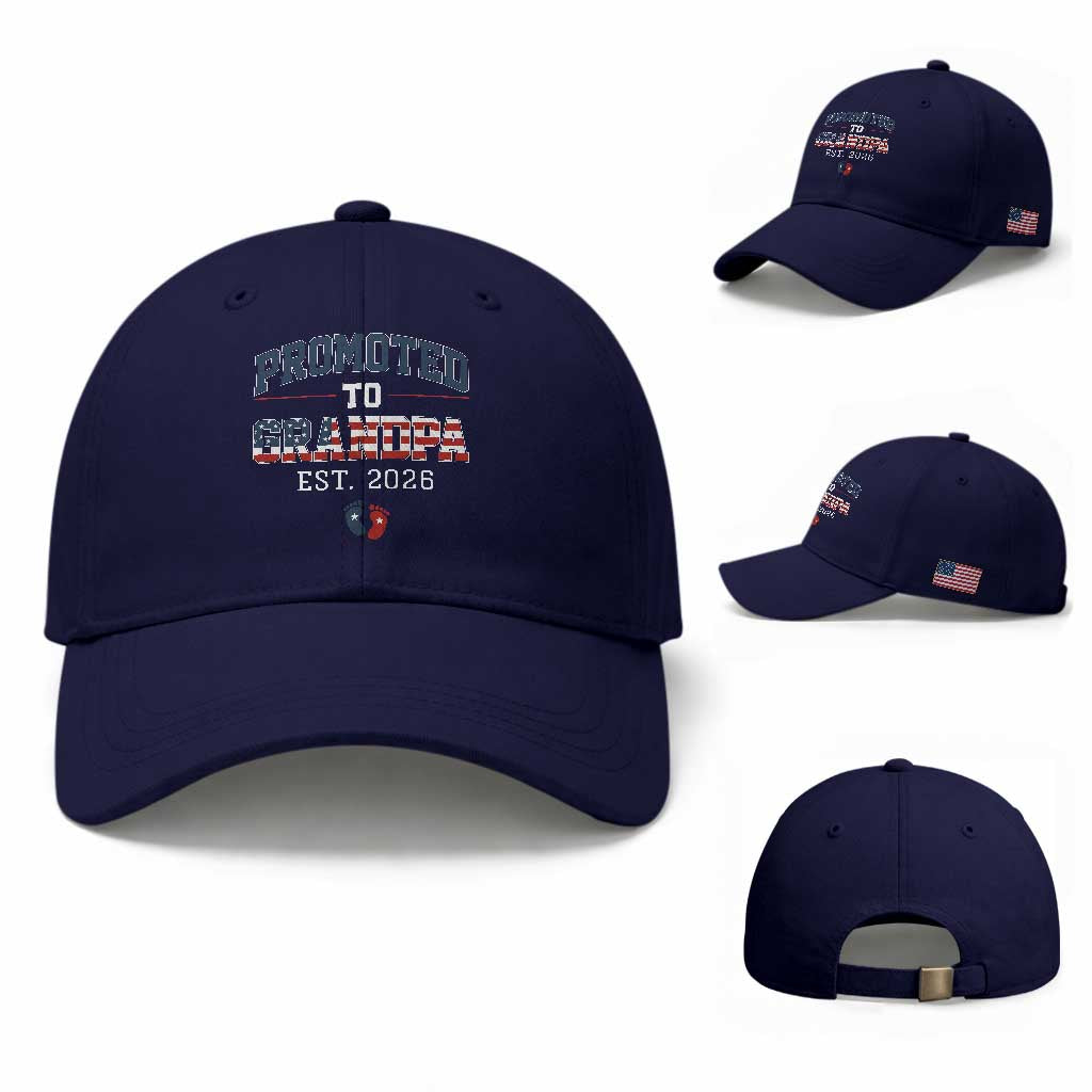 Patriotic Promoted To Grandpa Est 2026 Baseball Cap US Flag New Father Gift