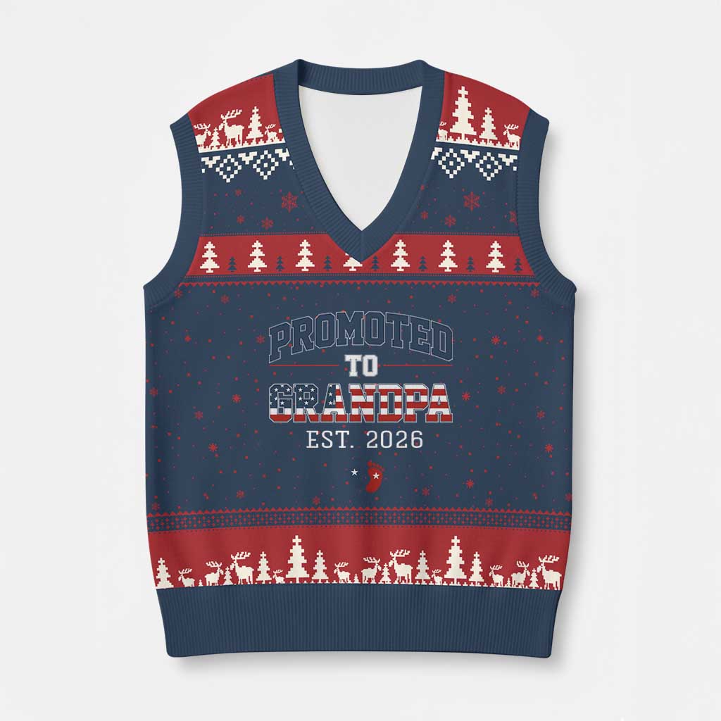 Patriotic Promoted To Grandpa Est 2026 V-Neck Knit Sweater Vest US Flag New Father Gift TS12 Navy Red Print Your Wear
