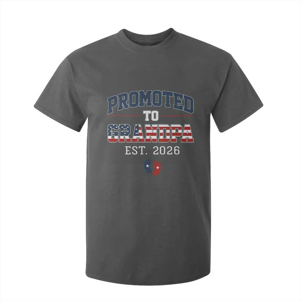 Patriotic Promoted To Grandpa Est 2026 T Shirt For Kid US Flag New Father Gift TS12 Dark Heather Print Your Wear