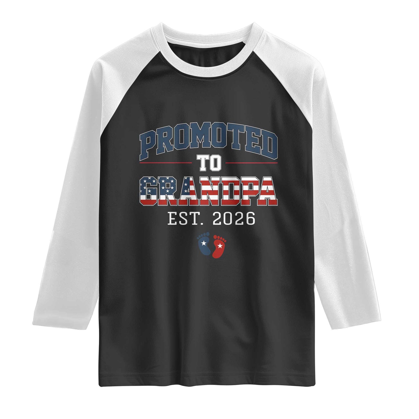 Patriotic Promoted To Grandpa Est 2026 Raglan Shirt US Flag New Father Gift TS12 Black White Print Your Wear