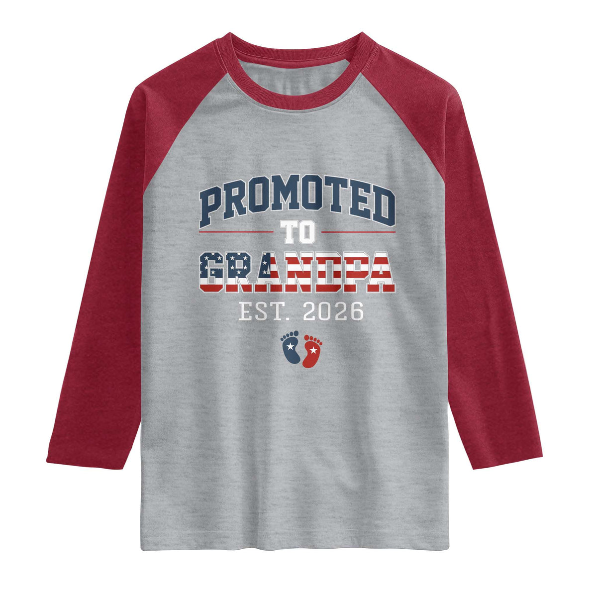 Patriotic Promoted To Grandpa Est 2026 Raglan Shirt US Flag New Father Gift TS12 Heather Gray Heather Red Print Your Wear