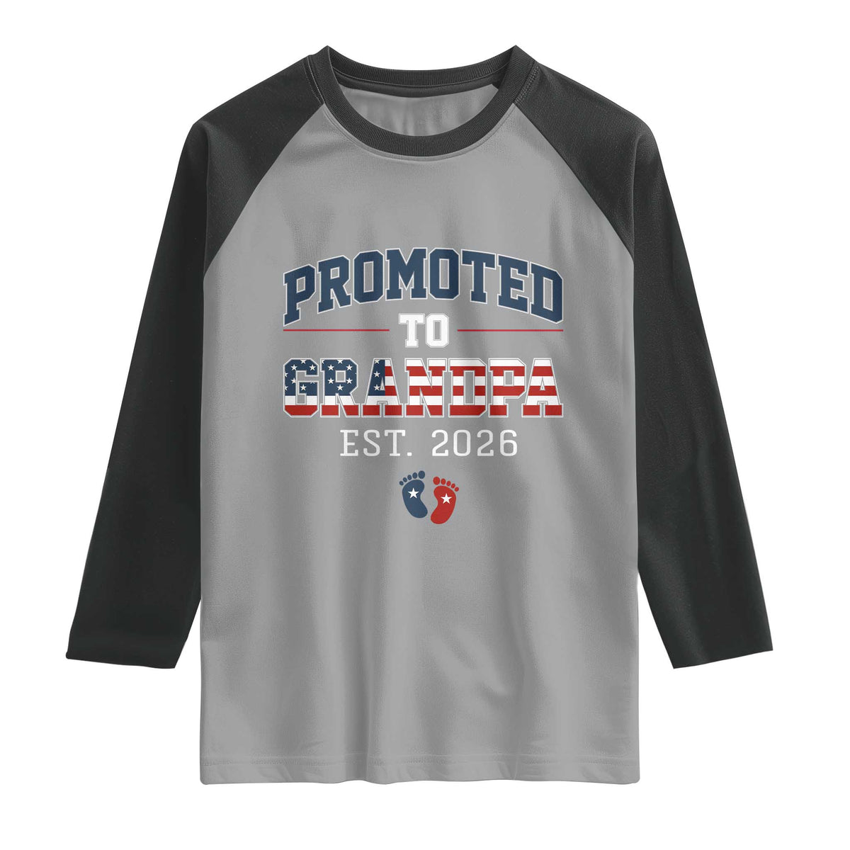 Patriotic Promoted To Grandpa Est 2026 Raglan Shirt US Flag New Father Gift TS12 Sport Gray Black Print Your Wear