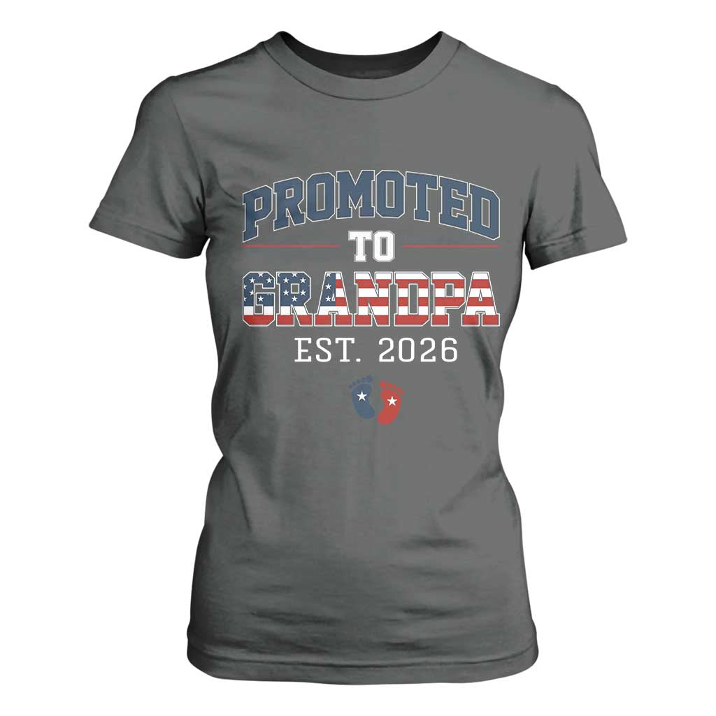 Patriotic Promoted To Grandpa Est 2026 T Shirt For Women US Flag New Father Gift TS12 Dark Heather Print Your Wear