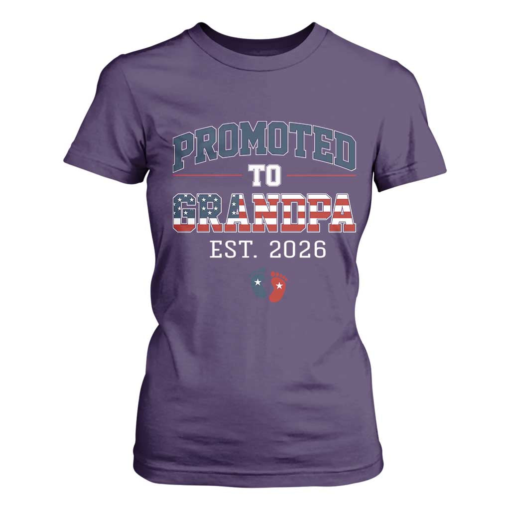 Patriotic Promoted To Grandpa Est 2026 T Shirt For Women US Flag New Father Gift TS12 Purple Print Your Wear
