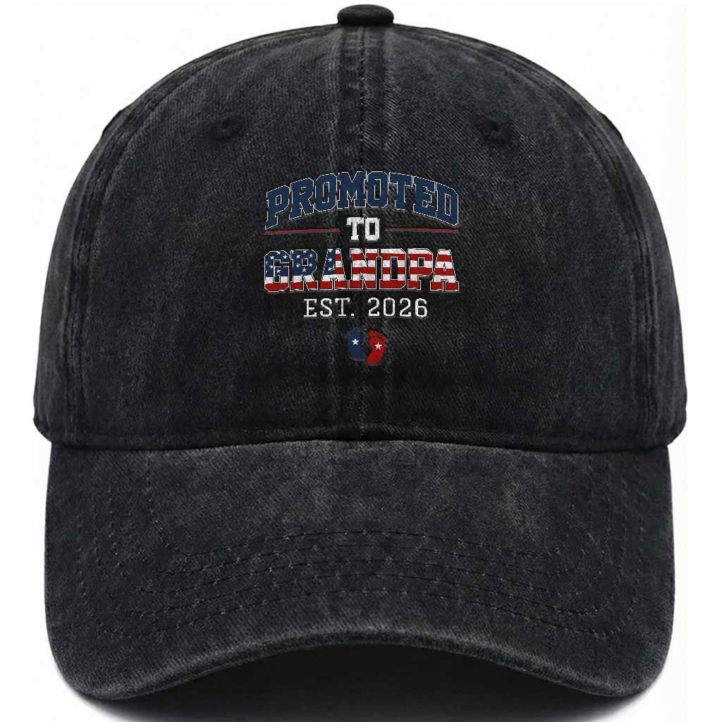 Patriotic Promoted To Grandpa Est 2026 Washed Cotton Baseball Cap US Flag New Father Gift TS12 Print Your Wear