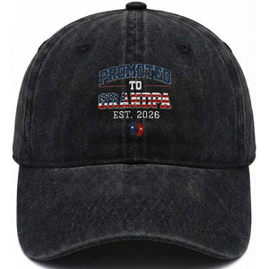 Patriotic Promoted To Grandpa Est 2026 Washed Cotton Baseball Cap US Flag New Father Gift TS12 Print Your Wear