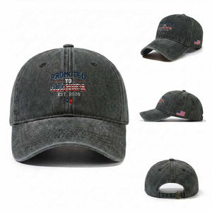 Patriotic Promoted To Grandpa Est 2026 Washed Cotton Baseball Cap US Flag New Father Gift TS12 Washed Cap Universal Fit Dark Green Print Your Wear