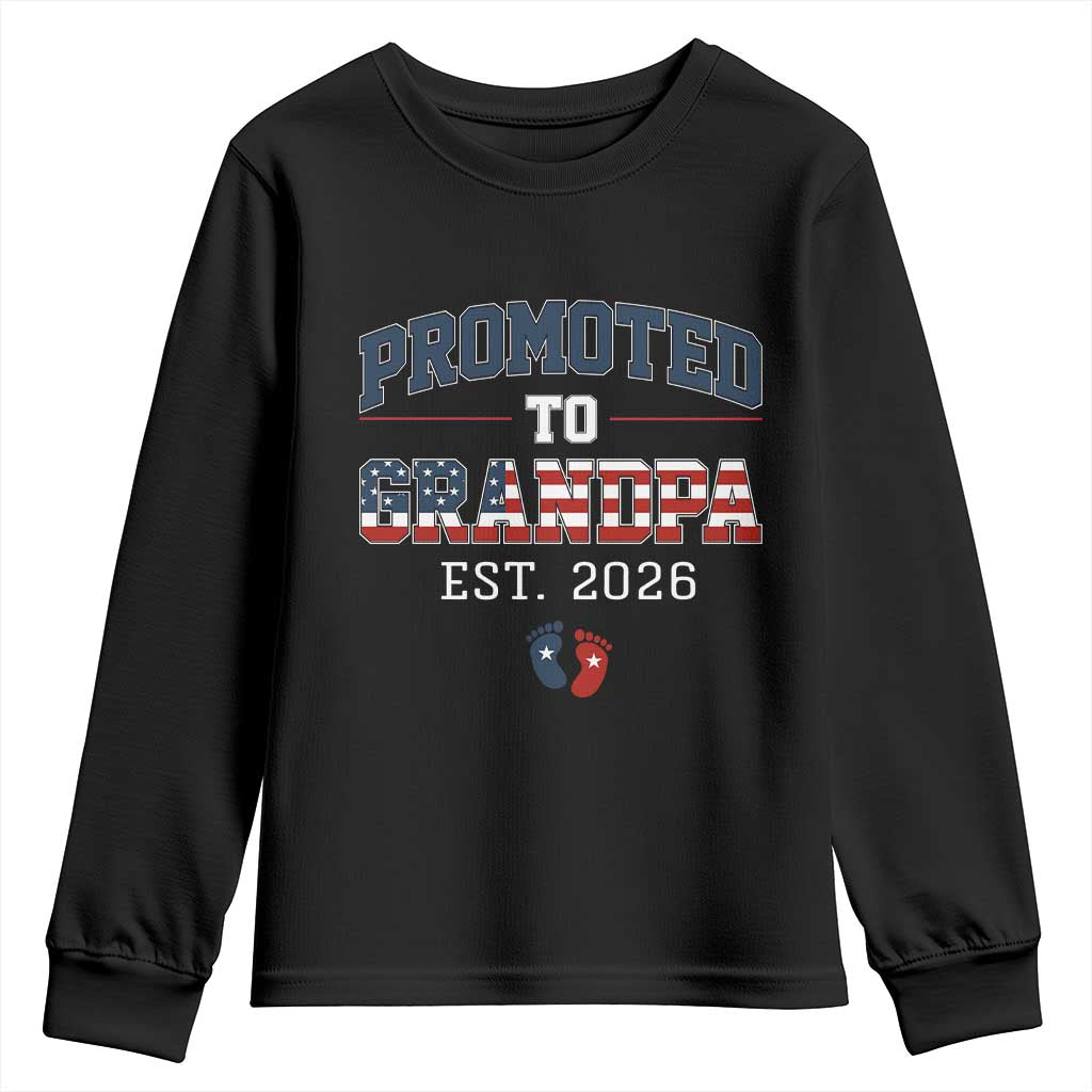 Patriotic Promoted To Grandpa Est 2026 Youth Sweatshirt US Flag New Father Gift TS12 Black Print Your Wear