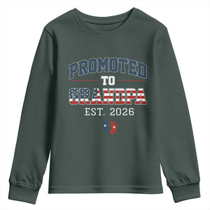 Patriotic Promoted To Grandpa Est 2026 Youth Sweatshirt US Flag New Father Gift TS12 Dark Forest Green Print Your Wear