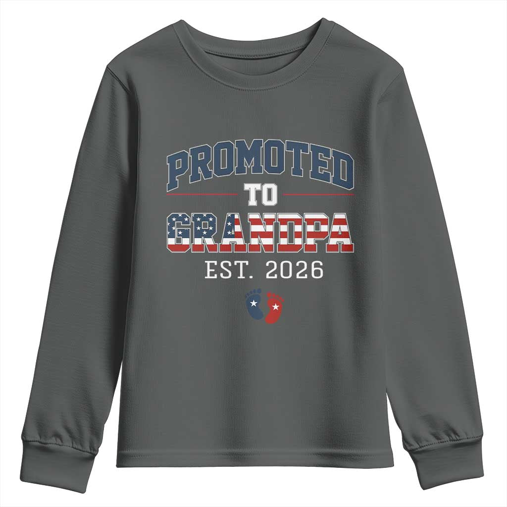 Patriotic Promoted To Grandpa Est 2026 Youth Sweatshirt US Flag New Father Gift TS12 Dark Heather Print Your Wear