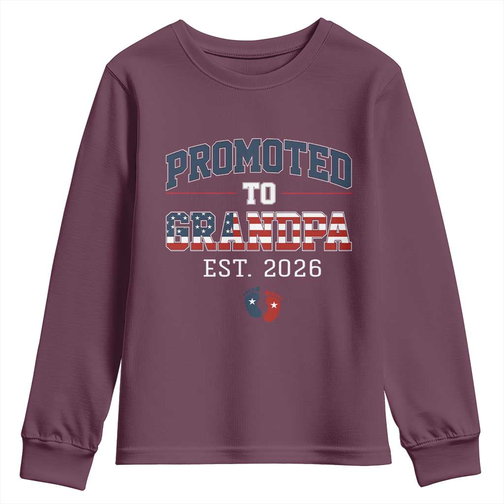 Patriotic Promoted To Grandpa Est 2026 Youth Sweatshirt US Flag New Father Gift TS12 Maroon Print Your Wear