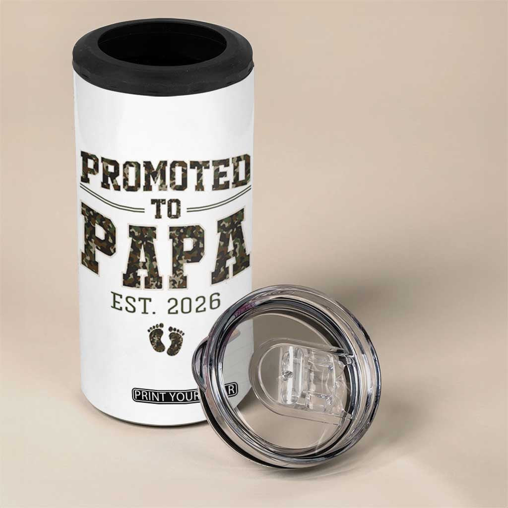Promoted To Dad Est 2026 Camo 4 in 1 Can Cooler Tumbler Hunting Style New Dad Gift Graphic TS12 Print Your Wear
