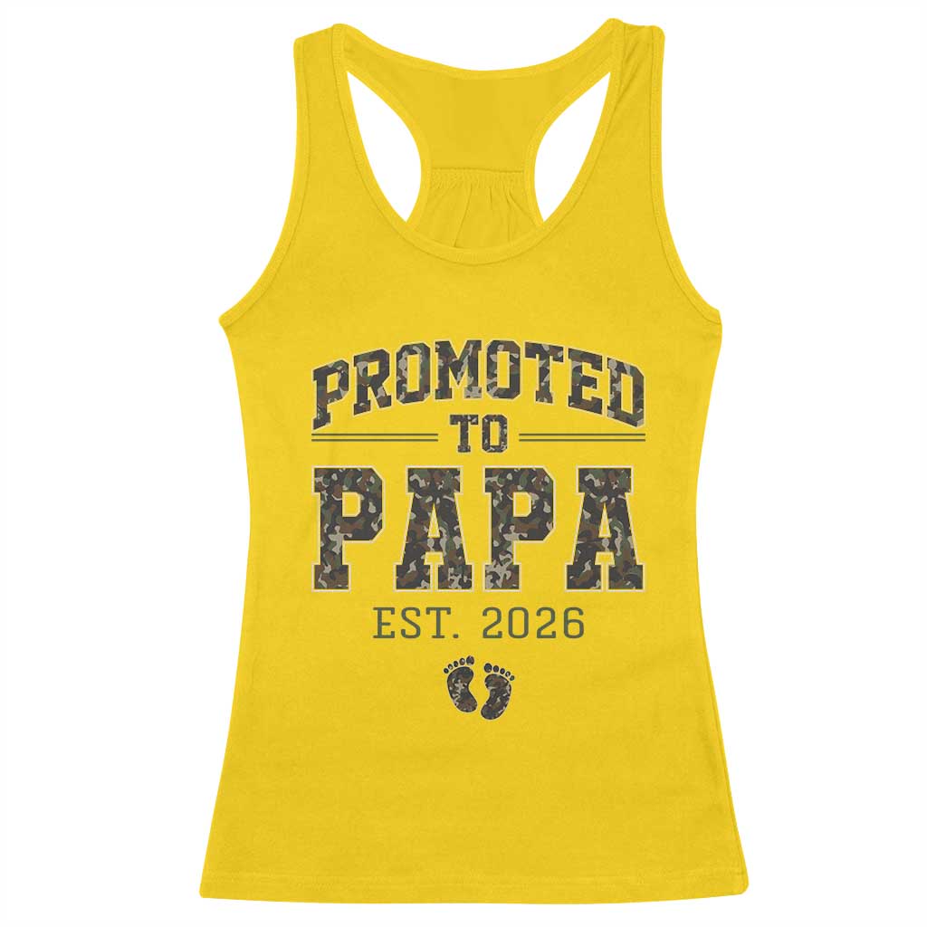 Promoted To Dad Est 2026 Camo Racerback Tank Top Hunting Style New Dad Gift Graphic TS12 Daisy Print Your Wear