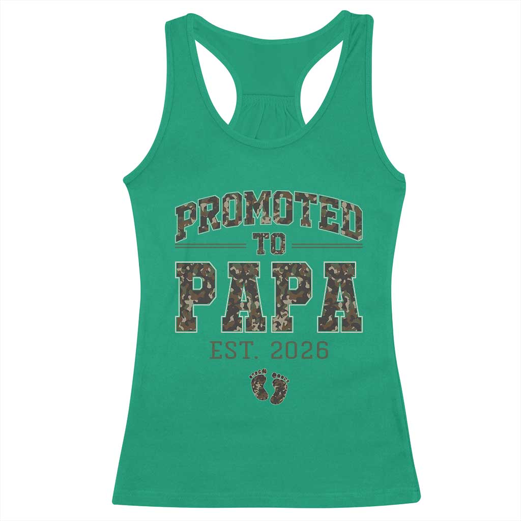 Promoted To Dad Est 2026 Camo Racerback Tank Top Hunting Style New Dad Gift Graphic TS12 Irish Green Print Your Wear