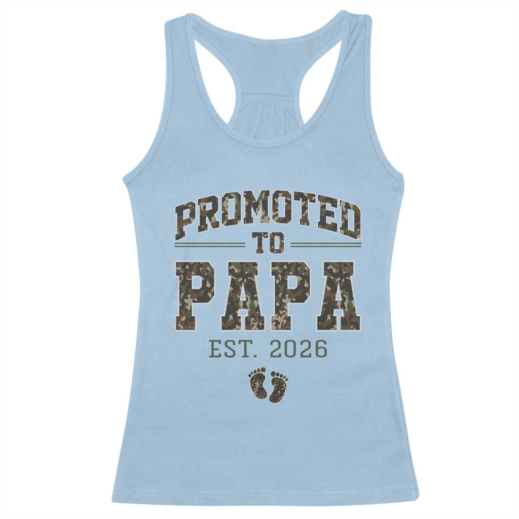 Promoted To Dad Est 2026 Camo Racerback Tank Top Hunting Style New Dad Gift Graphic TS12 Light Blue Print Your Wear