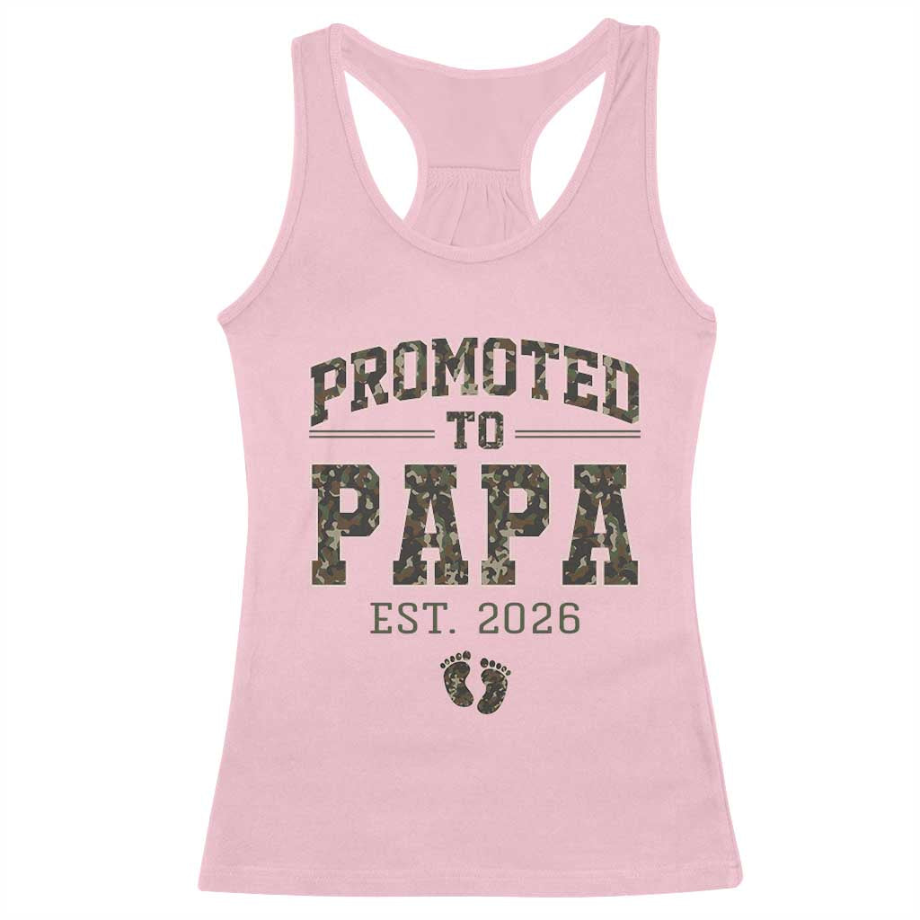 Promoted To Dad Est 2026 Camo Racerback Tank Top Hunting Style New Dad Gift Graphic TS12 Light Pink Print Your Wear