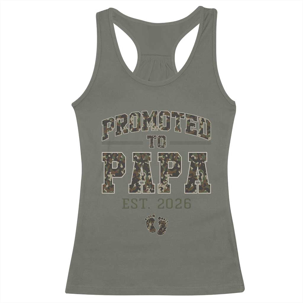 Promoted To Dad Est 2026 Camo Racerback Tank Top Hunting Style New Dad Gift Graphic TS12 Military Green Print Your Wear