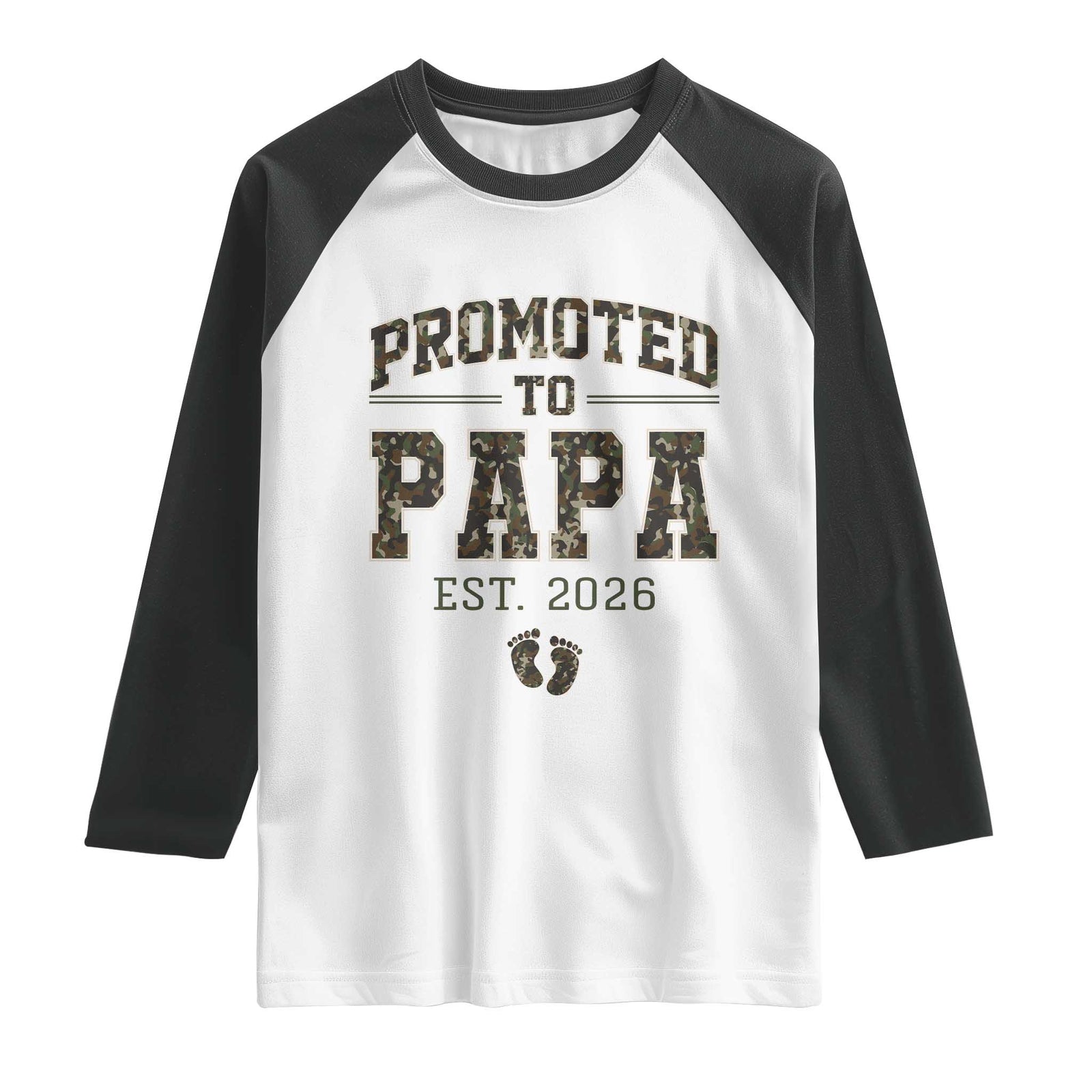 Promoted To Dad Est 2026 Camo Raglan Shirt Hunting Style New Dad Gift Graphic TS12 White Black Print Your Wear