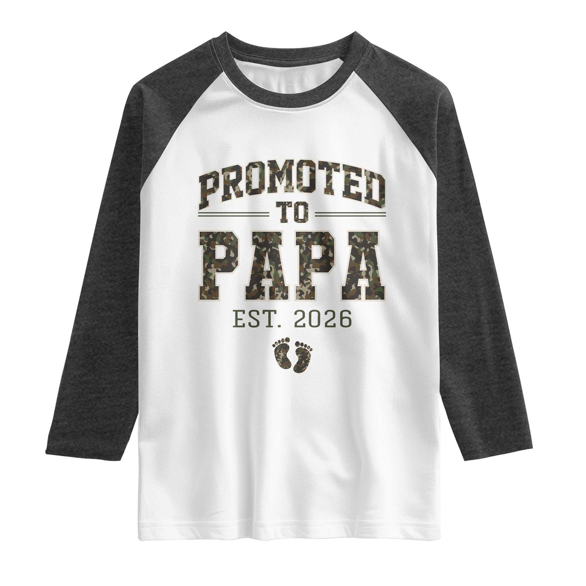 Promoted To Dad Est 2026 Camo Raglan Shirt Hunting Style New Dad Gift Graphic TS12 White Heather Charcoal Print Your Wear
