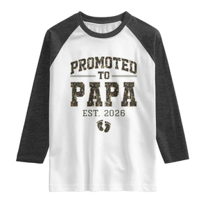 Promoted To Dad Est 2026 Camo Raglan Shirt Hunting Style New Dad Gift Graphic TS12 White Heather Charcoal Print Your Wear