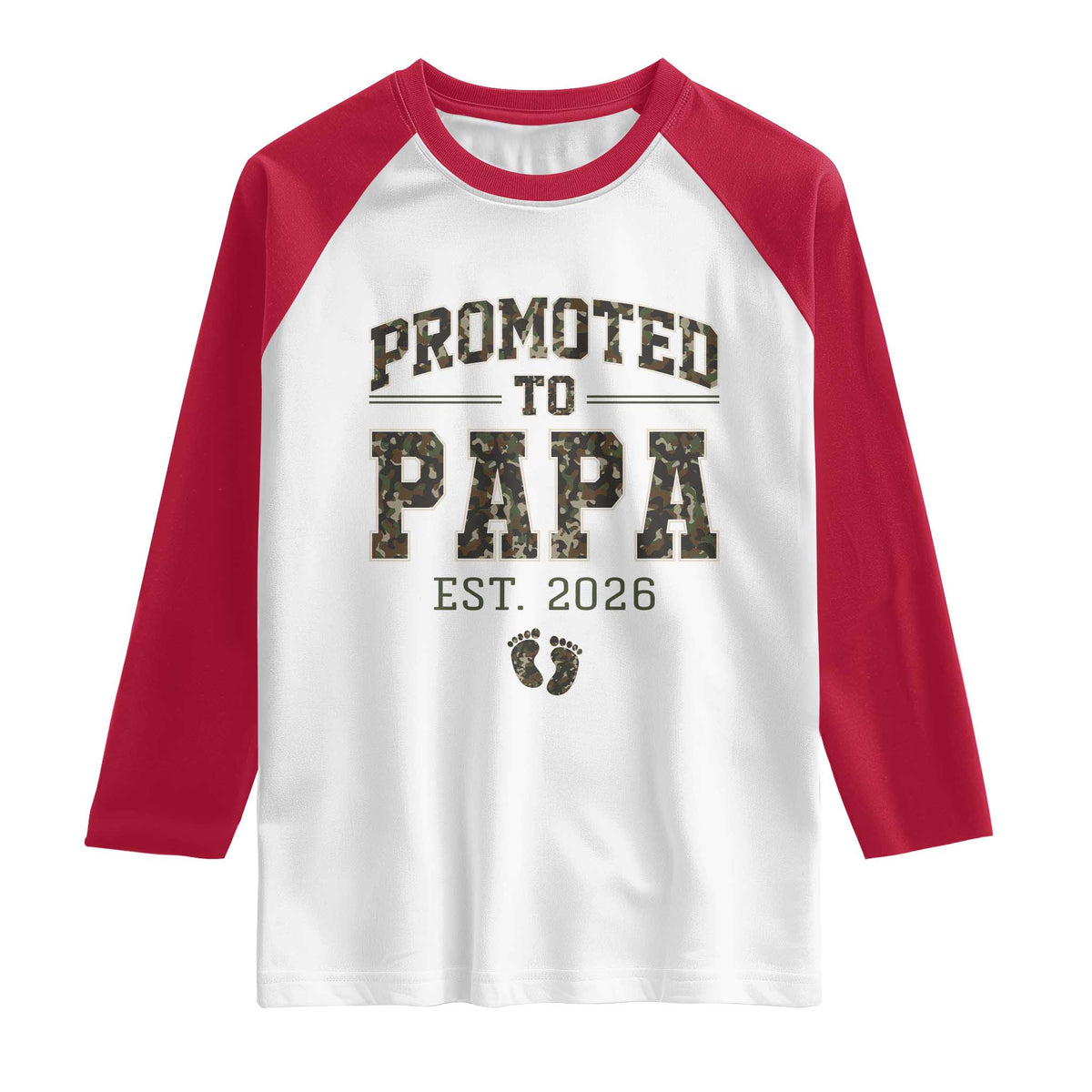 Promoted To Dad Est 2026 Camo Raglan Shirt Hunting Style New Dad Gift Graphic TS12 White Red Print Your Wear