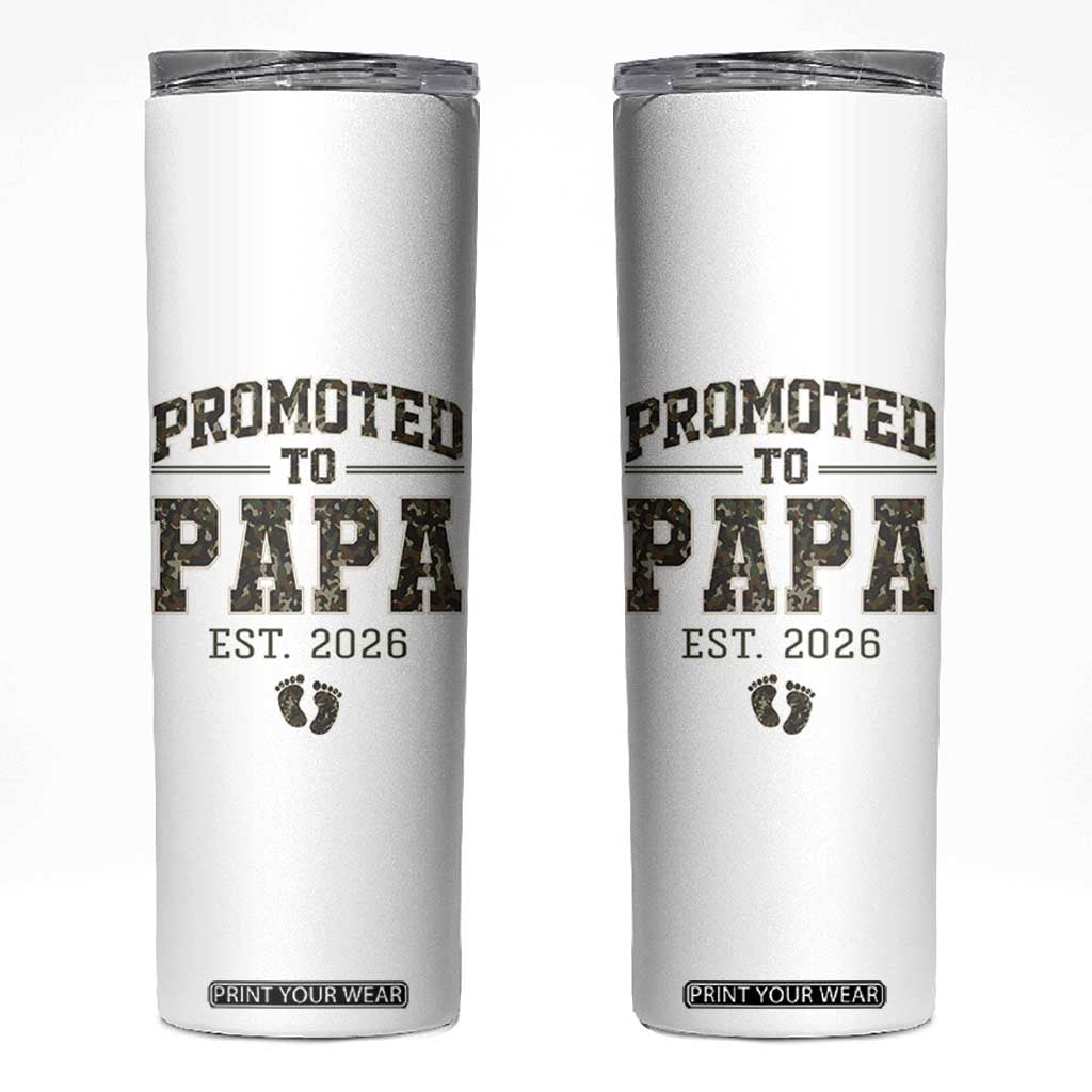 Promoted To Dad Est 2026 Camo Skinny Tumbler Hunting Style New Dad Gift Graphic TS12 White Print Your Wear