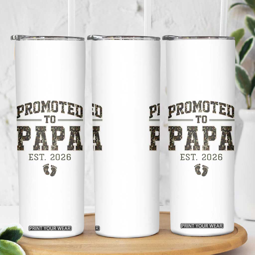 Promoted To Dad Est 2026 Camo Skinny Tumbler Hunting Style New Dad Gift Graphic TS12 Print Your Wear