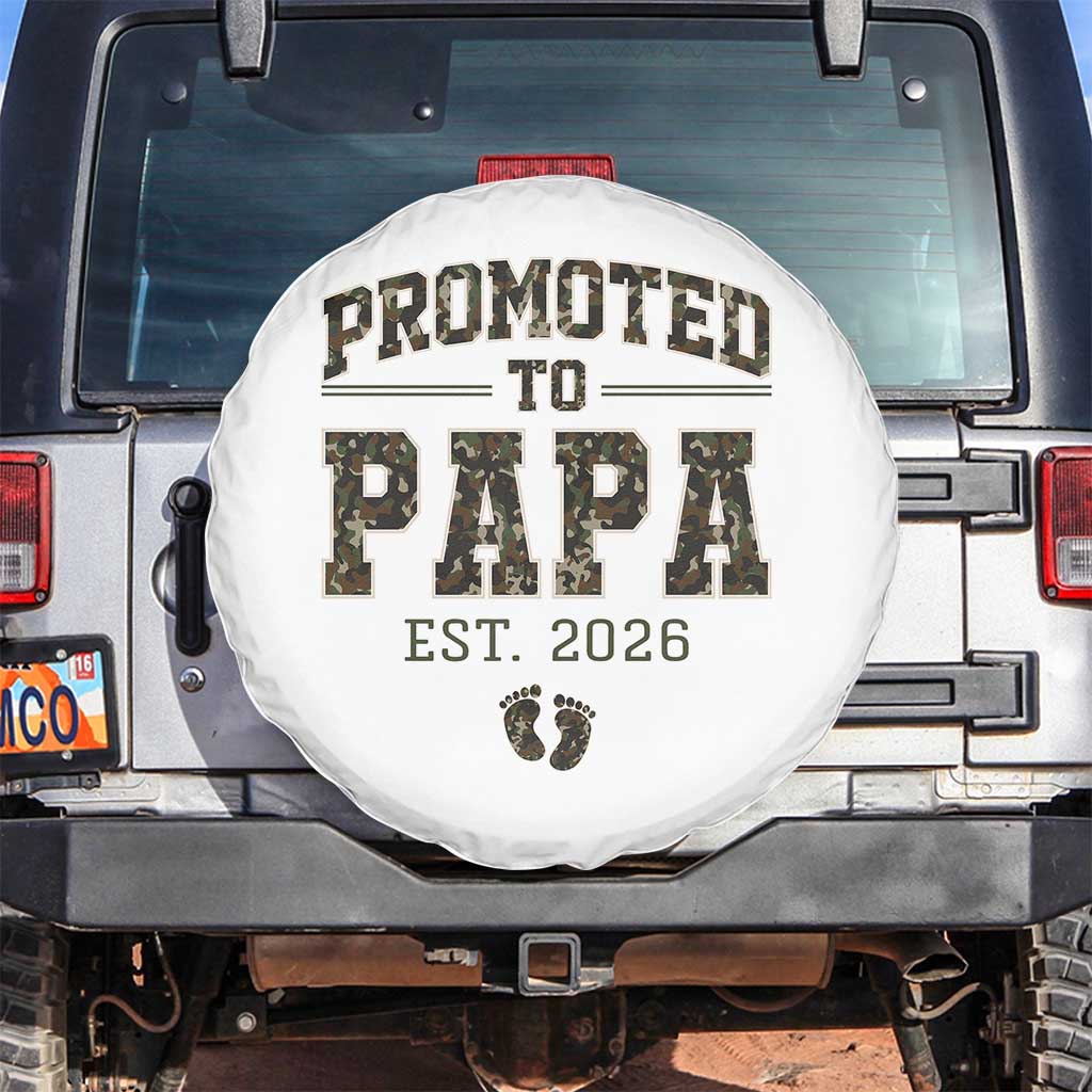 Promoted To Dad Est 2026 Camo Spare Tire Cover Hunting Style New Dad Gift Graphic TS12 No hole White Print Your Wear
