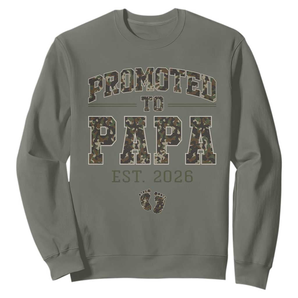 Promoted To Dad Est 2026 Camo Sweatshirt Hunting Style New Dad Gift Graphic TS12 Military Green Print Your Wear